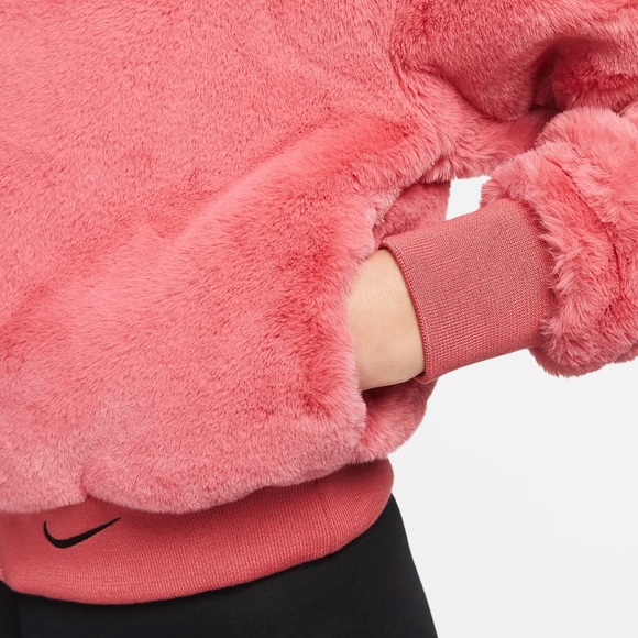 Nike Women’s Faux Fur Sportswear Pink Jacket - Picture 3 of 14